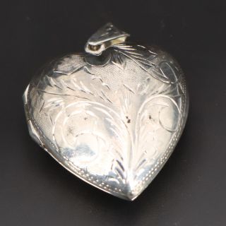 Vtg Sterling Silver Hand Etched Scroll Heart Photo Locket Pendant Opens - 13.  5g