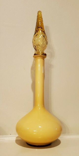 Butterscotch Amber Caramel Cased Glass Decanter Genie Bottle Empoli Italian