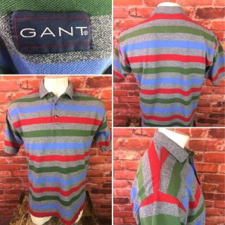Vintage Gant Rugby Polo Shirt Mens Large Colorblock Stripe Cotton (76) 2