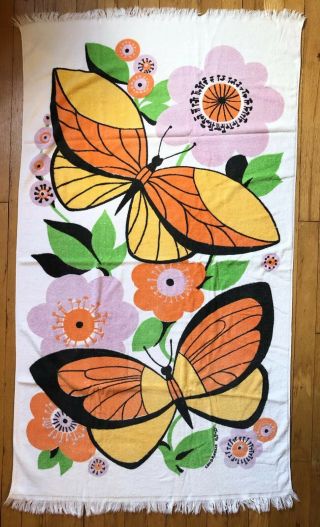 Vintage Royal Terry Londraville Retro Butterfly Floral Cotton Beach Towel