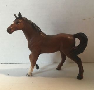 Vintage Japan Ceramic 4 Inch Tall Dark Brown Thoroughbred Type Horse Figurine