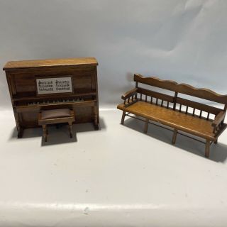 Dollhouse Bedroom Furniture 1:12,  Piano With Bench And Bench Wooden
