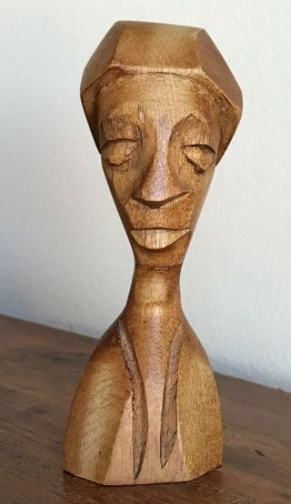 Vintage African? Asian? Middle Eastern? Hand Carved Wood Head Figure 60 - 70 