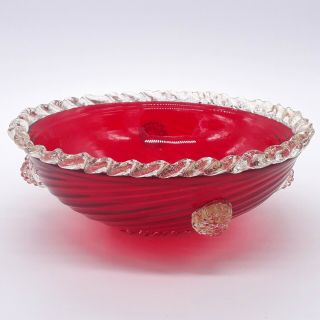 Vintage Murano Salviati Ruby Cranberry Glass Bowl Italy Venetian Gold Flecks Vgc