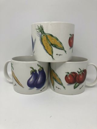 Set Of 3 Tabletops Unlimited Fresh Vegetables 16 Oz Big Soup Tea Cup Coffee Mug