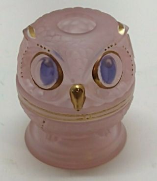 Vtg Fenton Glass Owl Fairy Lamp Pink Glass Hand Painted