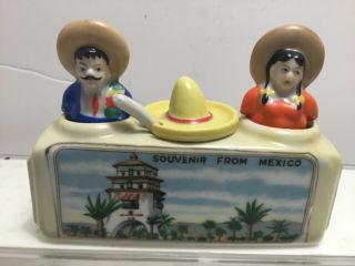 Vintage Souvenir Of Mexico Salt & Pepper Shaker Nodders Mustard Dish Spoon
