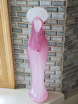 Vintage Mid Century Murano Glass Praying Madonna Mary Halo Figure Pink 12” Label