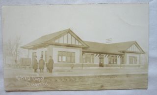 Vintage Oregon Il Real Photo Rp Rppc Postcard Railroad Station Depot Train Cb&q