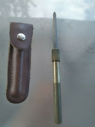 Vintage Eze - Lap Diamond Knife Sharpener Solid Brass Handle & Leather Case