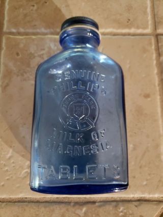 Vintage Cobalt Blue Glass Phillips Milk Of Magnesia Medicine Bottle - 5”