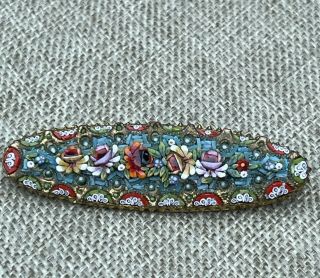 Vintage Micro Mosaic Brooch Floral Pin Marked Made In Italy.