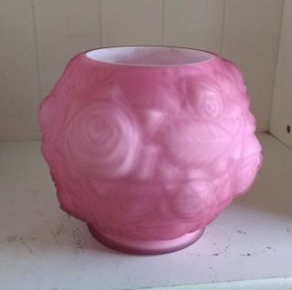 Vtg Fenton Satin Pink Encased White Glass Puffy Cabbage Rose Bowl Vase