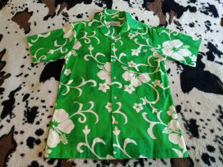 Vintage,  Hilo Hattie,  Floral,  Hawaiian Shirt,  Small Green,  Made In Hawaii Usa