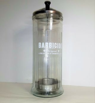 King Research Barbicide Glass Container Jar Germicide Disinfectant Barber Vtg