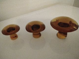 Set Of 3 Viking Mushrooms Amber Glass