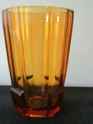 Moser Wiener Werkstatte Josef Hoffman Art Deco Honey Amber Glass Vase 7 1/2 "
