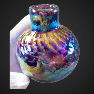 Vintage Kevin Fulton Iridescent 2002 Art Glass Vase Signed 4.  5”T 1.  25”W 3