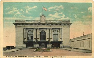 Union Passenger Station,  Wichita,  Ks,  Vintage Fred Harvey Postcard