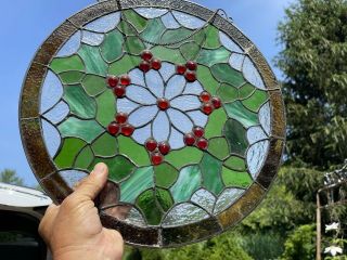Lrge Vintage Victorian Style Stained Leaded Glass Roundel Window Sun Catcher