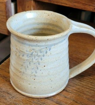 Studio Art Pottery Coffee Cup/mug - Hand Painted Gray Branch On Pale Gold Finish