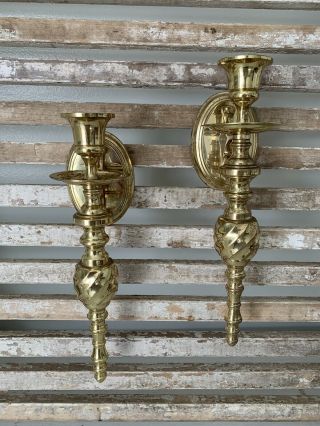 2 Vintage Brass Wall Mount Candle Sconces Candlesticks