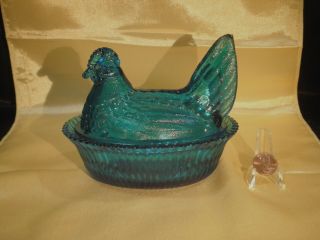 Westmoreland Glass 5 " Chicken Hen On Nest - Rare Teal Color