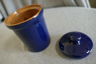Cobalt Blue & Brown Stoneware Mustard Condiment Jar w Lid Made in Italy 5.  25 
