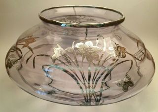 Sterling Silver Overlay Amethyst Glass Fish Turtle Bowl Butterfly Iris Pattern