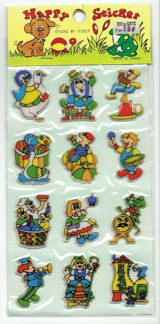 Rare Vintage Vinyl Puffy Stickers Sheet Pack Nursery Rhyme Characters V2