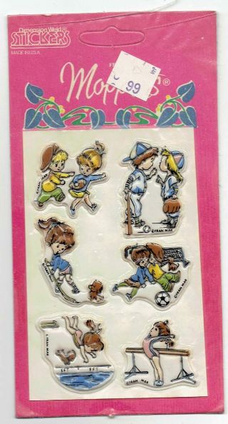 Rare Vintage Vinyl Puffy Stickers Sheet Pack Moppets Kids Children Fran Mar