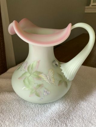 Fenton Lotus Mist Burmese Berry And Butterfly Pitcher 2997 Vf 95th Anniversary