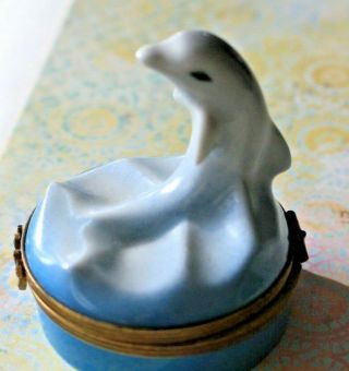Vintage Limoge " Castel " Dolphin Trinket Box Made In France And Hand Painted