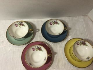 Sango Fine China,  Made In Occupied Japan,  Set Of Four,  Pink,  Yellow,  Blue,  Green
