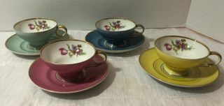 Sango Fine China,  Made In Occupied Japan,  Set Of Four,  Pink,  Yellow,  Blue,  Green 2