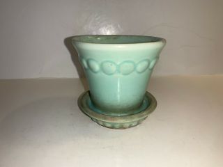 Shawnee Pottery Miniature Flower Pot W/ Attached Saucer Art Deco Beads
