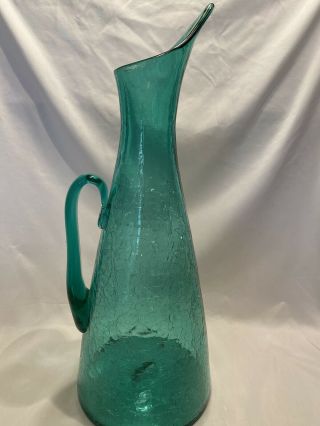 Blenko Winslow Anderson Green Crackle Glass Pitcher Large Size 18”