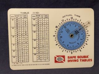 1976 Safe Scuba Diving Table Dive Calculator Vintage Nasds Ocean Skin