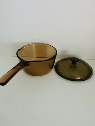 Vintage Corning Vision Ware Amber Glass Cookware Pots Pans 7 Piece Set Pyrex USA 3