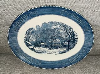 Royal China Blue & White Ironstone Currier & Ives 13 " Serving Platter Euc