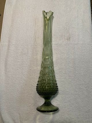 Vintage Fenton Green Glass Hobnail Swung Vase 22” Tall