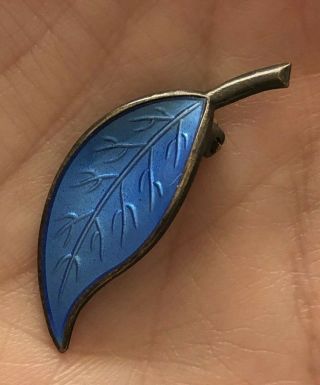 Single Vtg David Andersen Norway Sterling Silver Blue Enamel Leaf Clip Earring