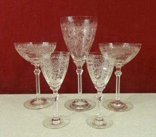 Set Of 5 Fostoria June Clear Water Goblet - Claret - Wine Glass