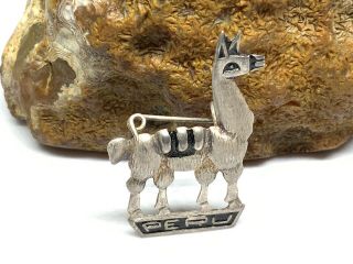 Vintage Sterling Silver 925 Llama Peru Banner Small Brooch Pin