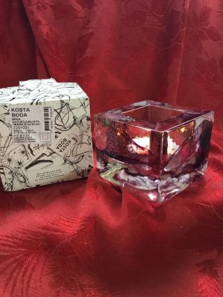 Flawless Stunning Kosta Boda Ice Brick Purple Tea - Light Votive Candle Holder