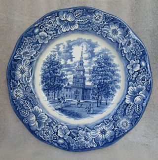Vintage Liberty Blue Staffordshire Ironstone Dinner Plate Independence Hall 10 "
