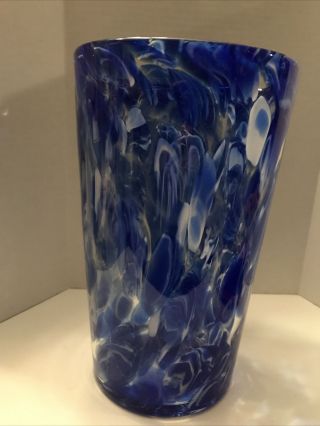 Vintage Handblown Cobalt Blue & White Vase