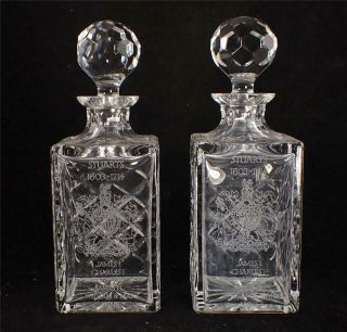 Pair Cut Glass Crystal Decanters The Stuarts 1603 1714 British Royal Interest