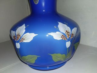Fenton Art Glass Hand Painted White Blossoms On Cobalt Overlay Pinch Vase 3