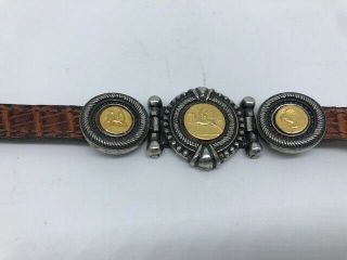 Vintage Brighton Brown Leather Bracelet With 3 Gold/silver Coin Charms - 1994